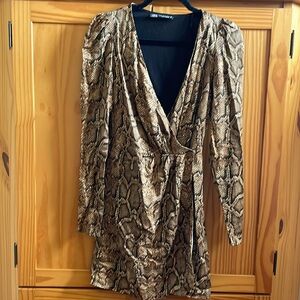 Zara Faux Wrap Snake Print Long Sleeve Dress - Size XS